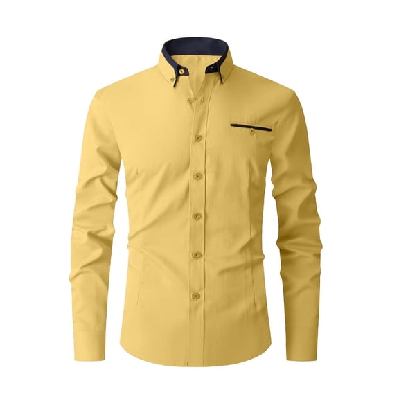 Kvture Mens Full Cotton Long Sleeve Shirt Solid Color Basic Casual Button Down Blouse Daily Breathable Comfortable Top Khaki Pullover XXXXXL
