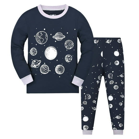 Fgnfyis Toddler Kids Baby Boys Girls Pajamas Cartoon Cute Casual Print Long Sleeve Top Trousers Sleepwear Outfits Set Boys' Suit 2-3 Years Navy