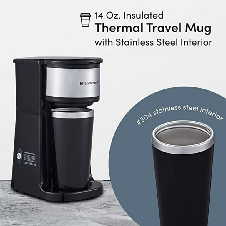 Elite Gourmet Single Serve Personal Coffee Maker with Travel Mug