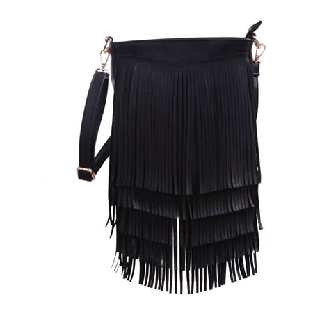 HDE - HDE Leather Fringe Shoulder Bag Crossbody Tassel Handbag Women&#39;s Purse (Black) - www.bagssaleusa.com