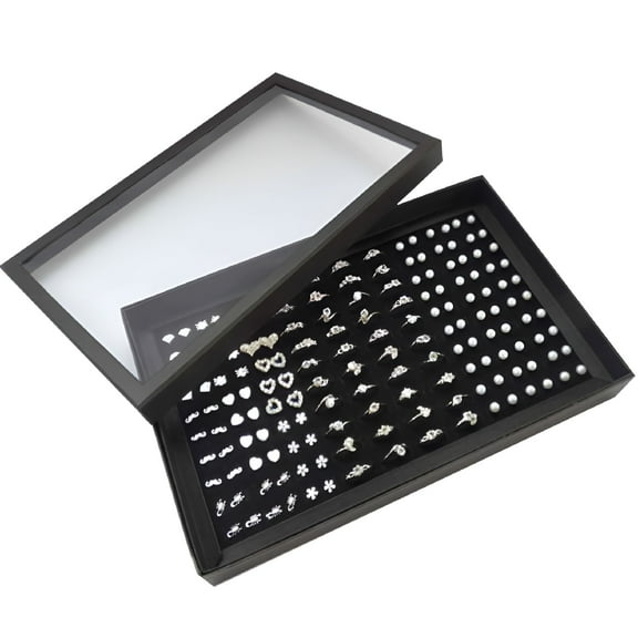 LAMIRO 100 Slots Ear Studs Ring Brooches Pin Storage Box Organizer Show Holder Jewelry Display Case
