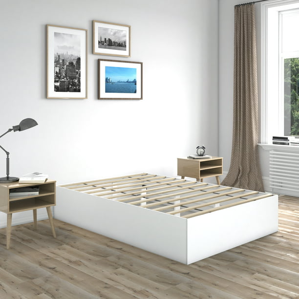 Premier Beckett Modern Platform Bed, Platform Bed Frame Queen White Wooden