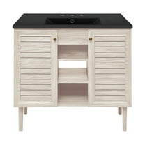 Bron 36" Freestanding Bathroom Vanity in White Oak with Black 3-Hole Widespread Sink Top
