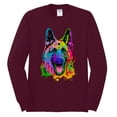 thumbnail image 2 of Wild Bobby, Colorful Happy German Shepherd Dog Animal Lover Mens Long Sleeve Shirt, Maroon, Small, 2 of 3