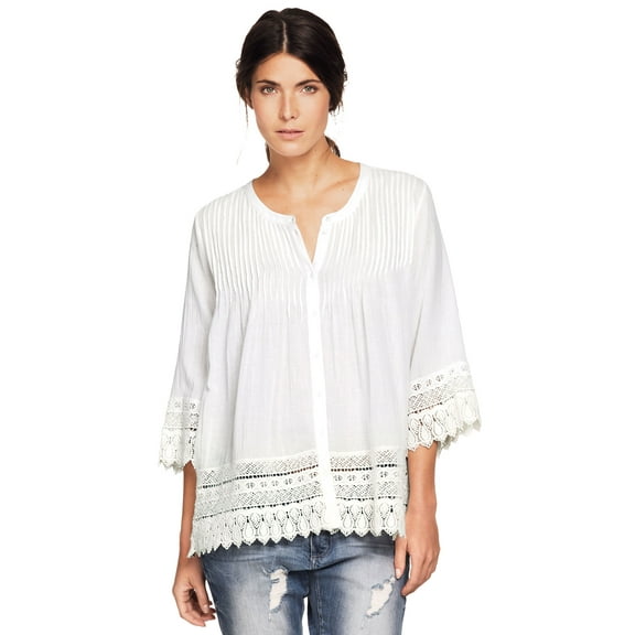 Ellos Women's Crochet Trim Blouse Shirt