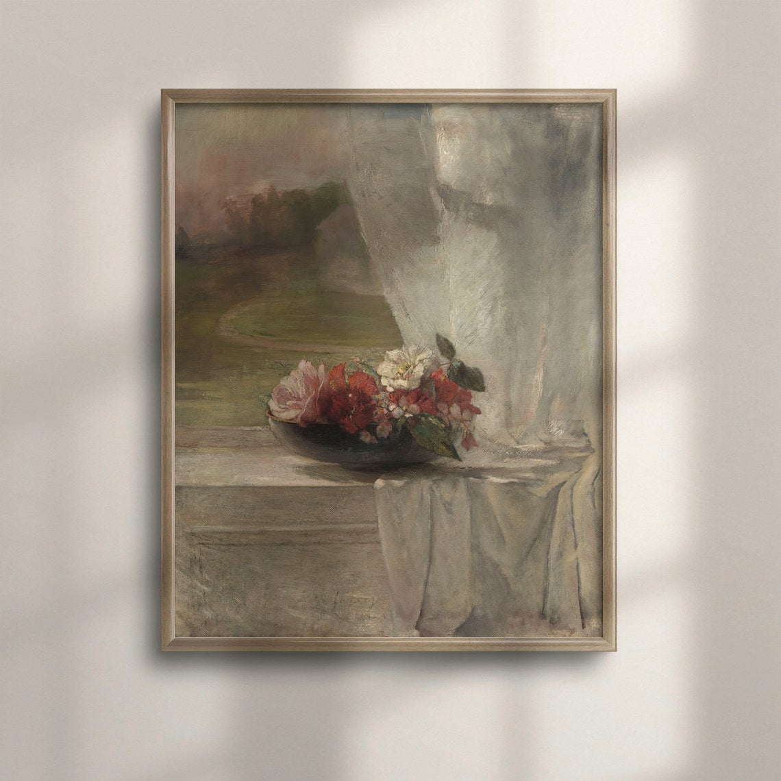 Vintage Pink Roses Still Life Antique Floral Oil Wall Art Botanical Bedroom And Living Room Decor