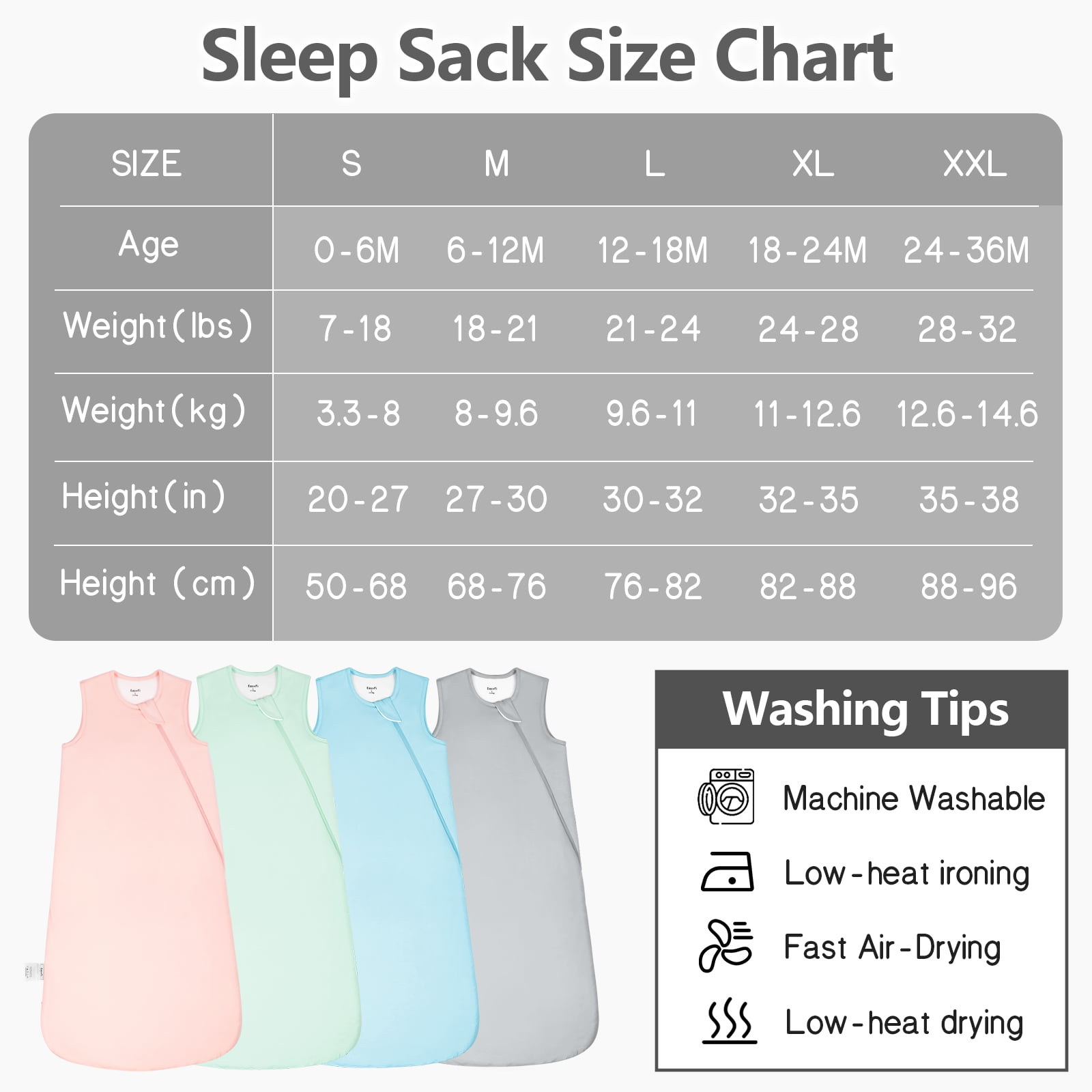 Easyfi 1.0Tog Baby Sleep Sack 12-18M All-Season Supersoft & Breathable Bamboo Sleeping Bags, 2-Way Zip Baby Wearable Blanket