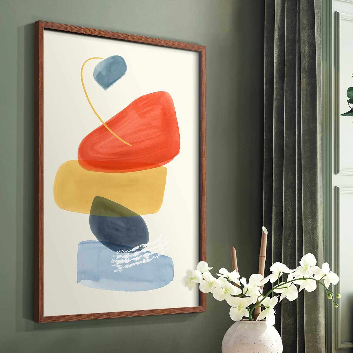 Bright Color Bundle II Framed Print in Brown Solid Wood Framed Print No Nail Hanging