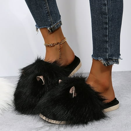 

Slippers For Women Women S Fashion Cute Ears Solid Color Plush Warm Closed-Toe Casual Slippers Womens Slippers