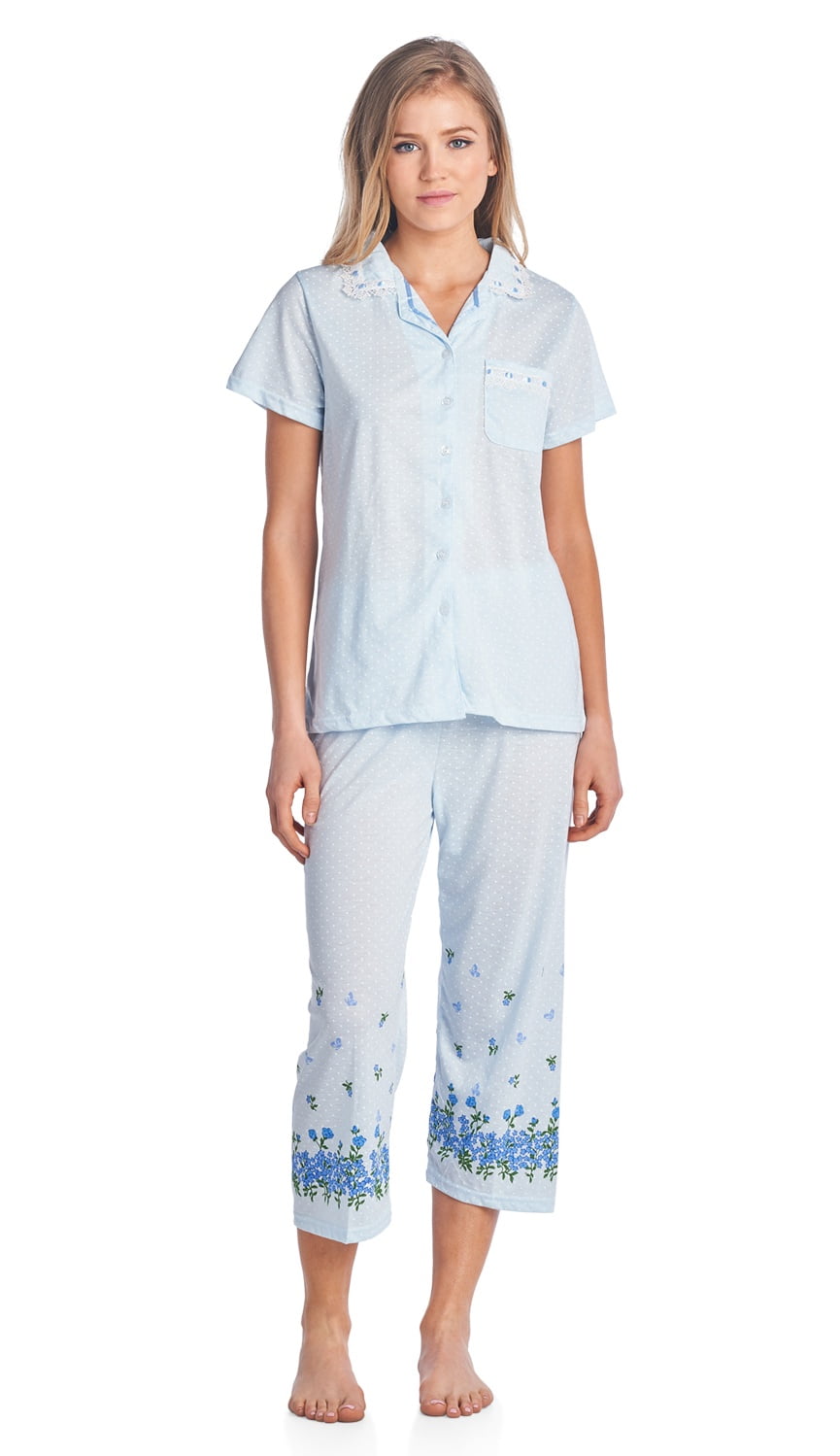 Casual Nights Lace Trim Women's Short Sleeve Capri Pajama Set