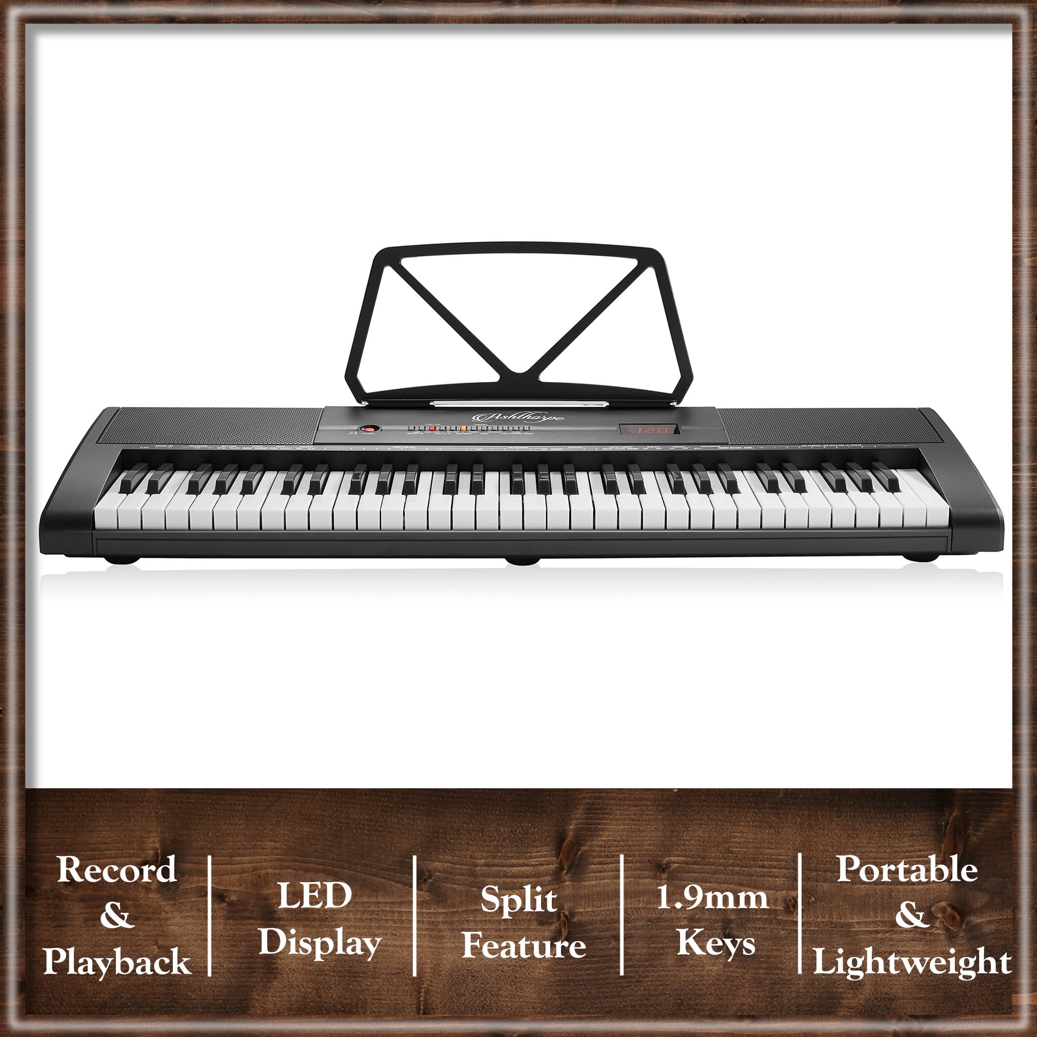 Ashthorpe 61-Key Digital Electronic Keyboard Piano, Portable Beginner Kit with Stand and Stool