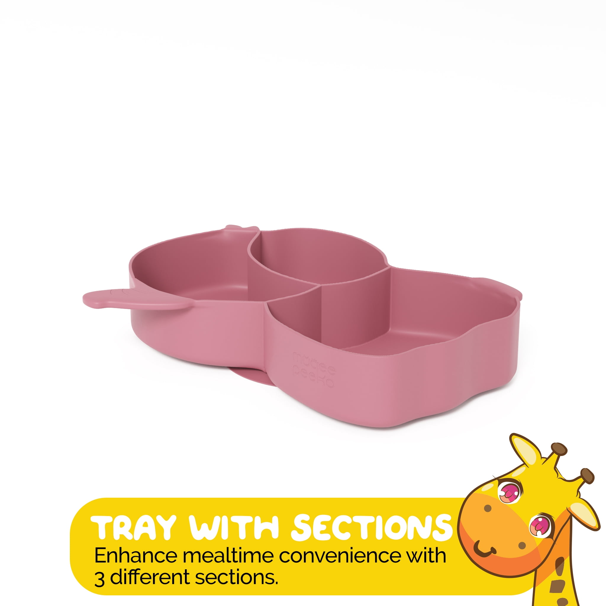 Toddler Dish Set in Pink Feeding Set for Girls by Muqee Peeko with Tray and Baby Utensils - (3 Piece Set)