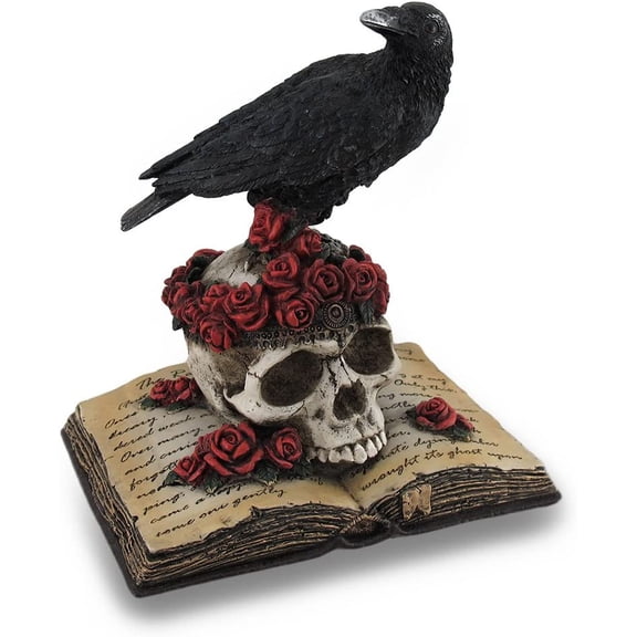 Zeckos Mystical Raven on Rose-Covered Skull Resin Statue 7 Inch