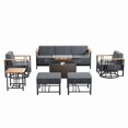 thumbnail image 2 of Unnifurnzi 7 Pieces Patio Furniture with Fire Pit-Outdoor Patio Furniture with Swivel Rocker Patio Chairs Patio Couch with Outdoor Ottoman for Deck Porch Poolside Balcony-Black/Dark Gray, 2 of 7