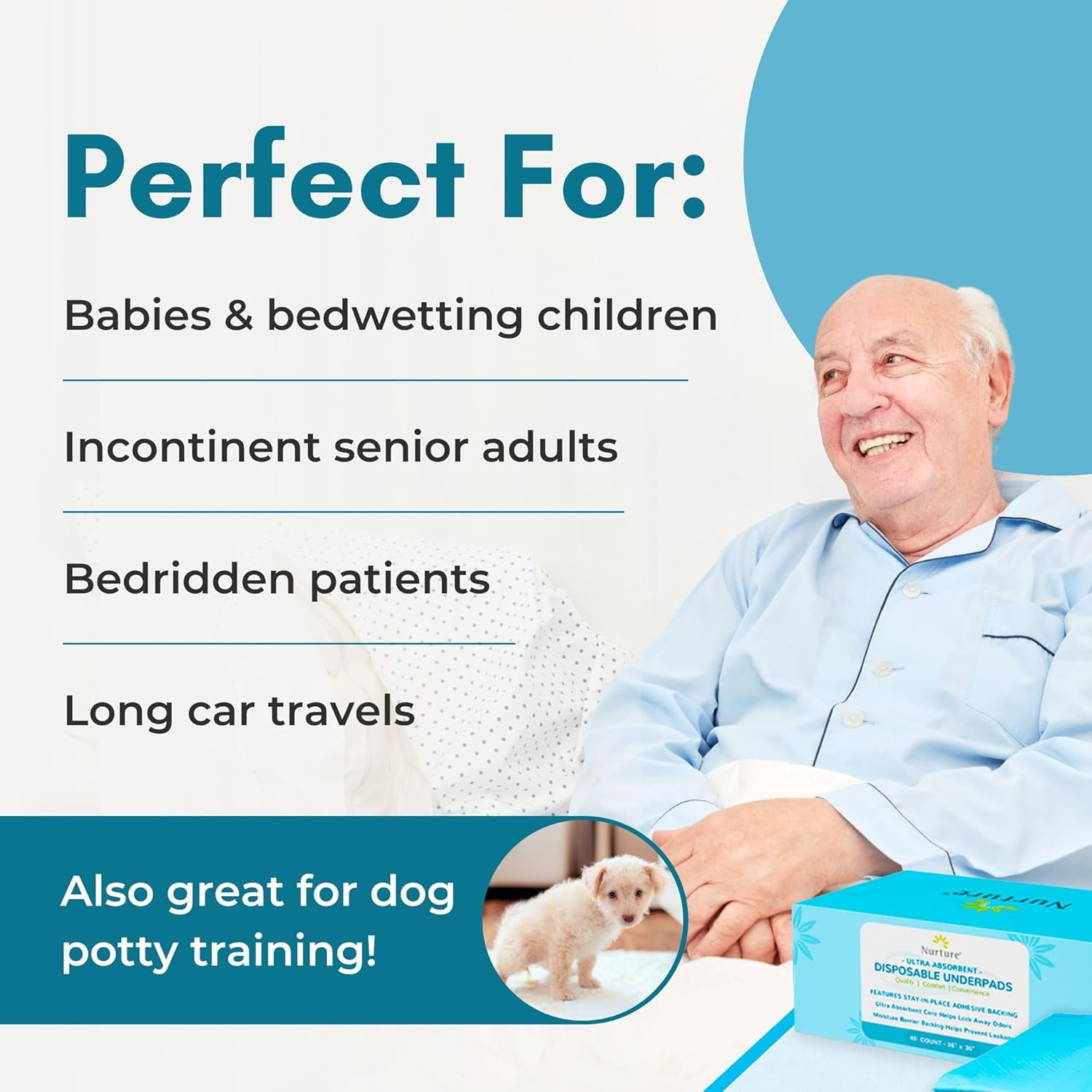 Nurture 40 XXL Heavy Duty Ultra Absorbent Bed Pads with Adhesive, 36 x 36 Disposable Chux Liners, Underpads, Adult Incontinence Hospital Grade Chux