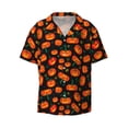 thumbnail image 2 of Lsque Pumpkin Fallen Leaves print Men's Cuban Collar Short Sleeve Shirt Summer Beachwear Casual Button Down Fashionable Vacation Leisure Shirt-4X-Large, 2 of 7