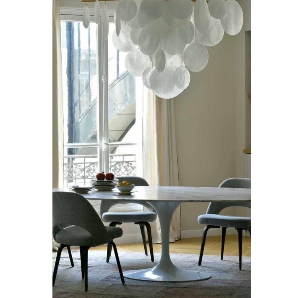 Bria Elegant Oval Dining Table with Carrara Marble Top and White Aluminum Base – A Refined and Timeless Design, Perfect for Adding Luxury and Sophistication to Modern Dining Spaces"