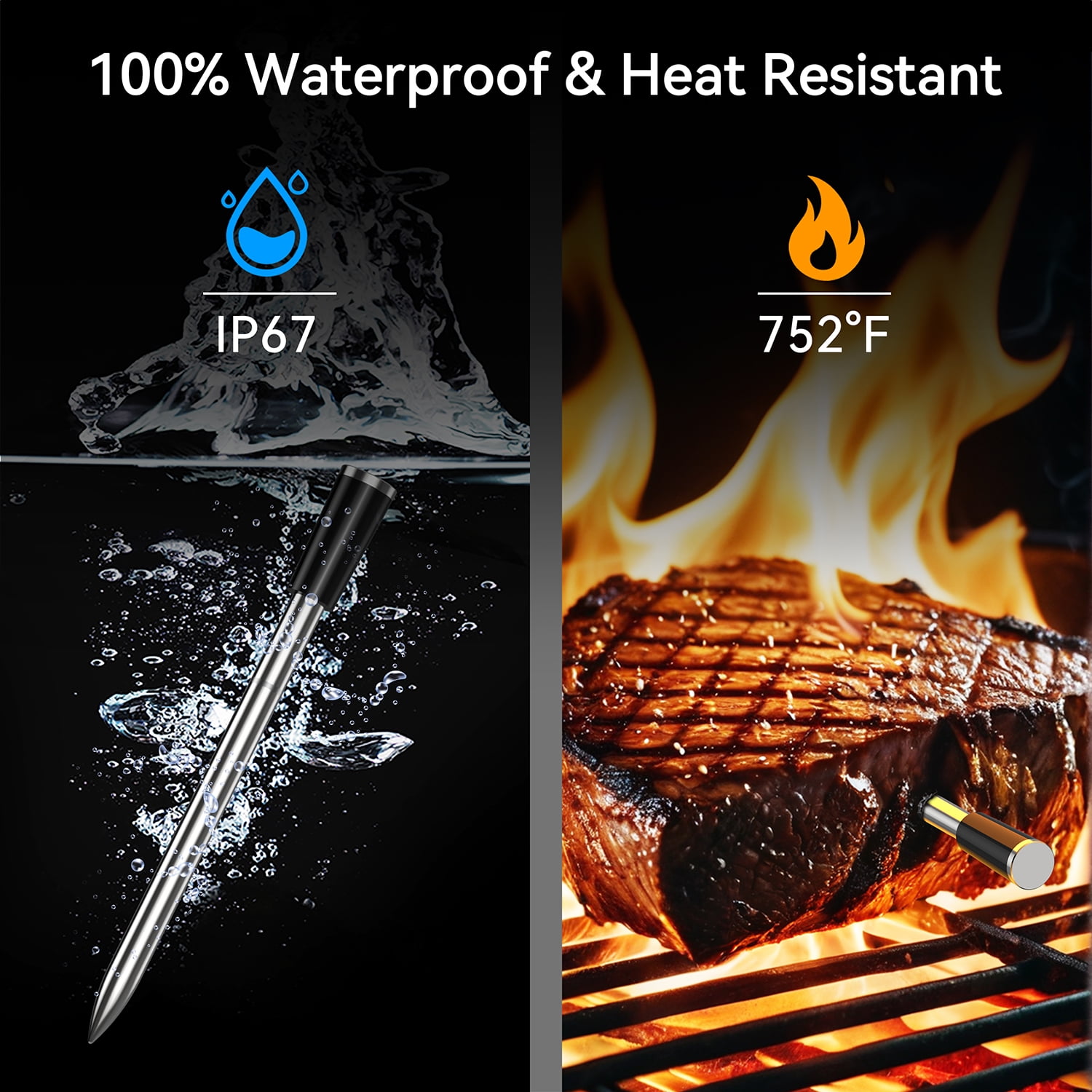 Smart Bluetooth 500FT Wireless Digital Meat Thermometer for BBQ, Grill, Smoker with App