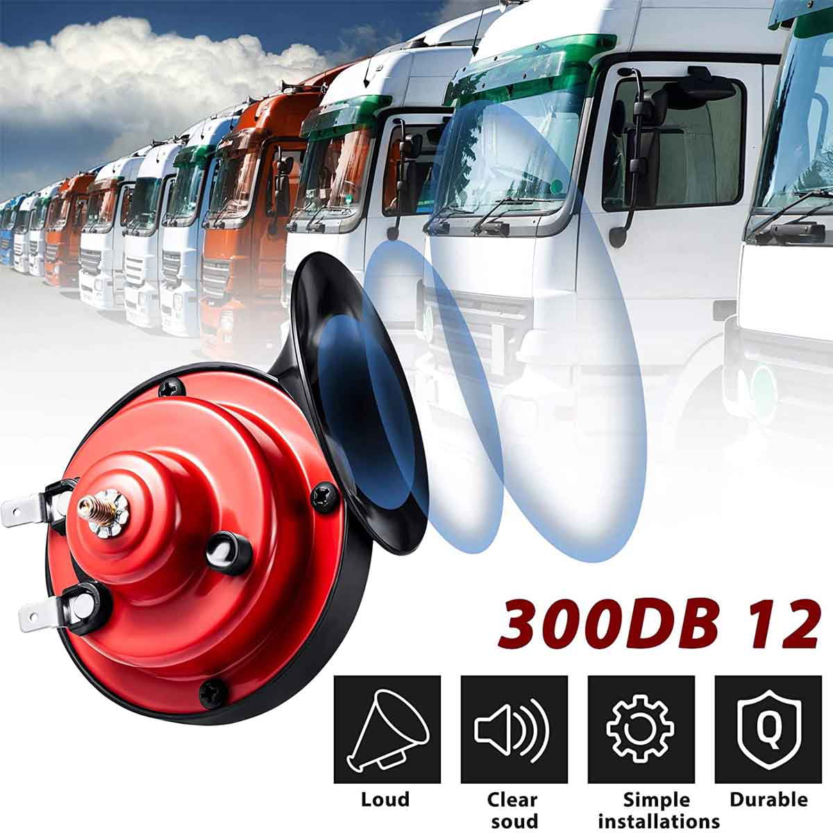 12V 300DB Super Train Horn for Trucks SUV Car Boat Motorcycles, Electric  Air Horns Raging Sound Waterproof 