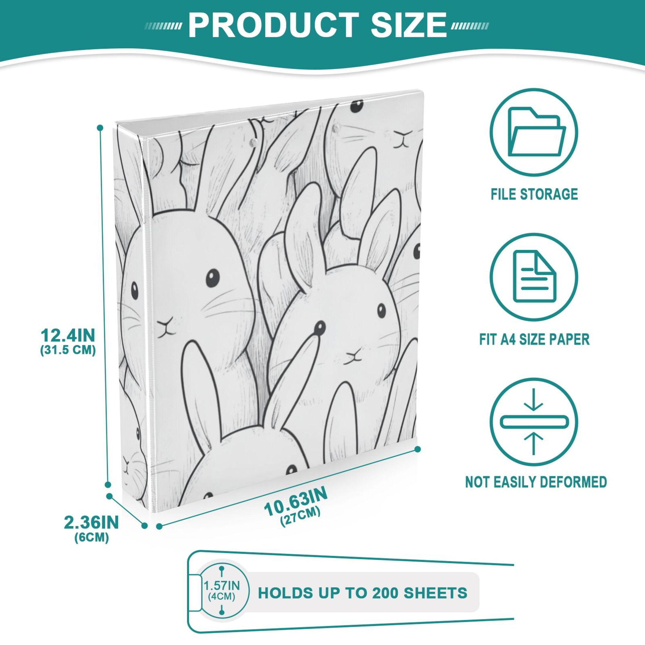 Cute Bunny Rabbits 3 Ring Binders 1.5 inch Hardcover File Folders with Interior Pockets A4 Size Organizer for School Office Hospital