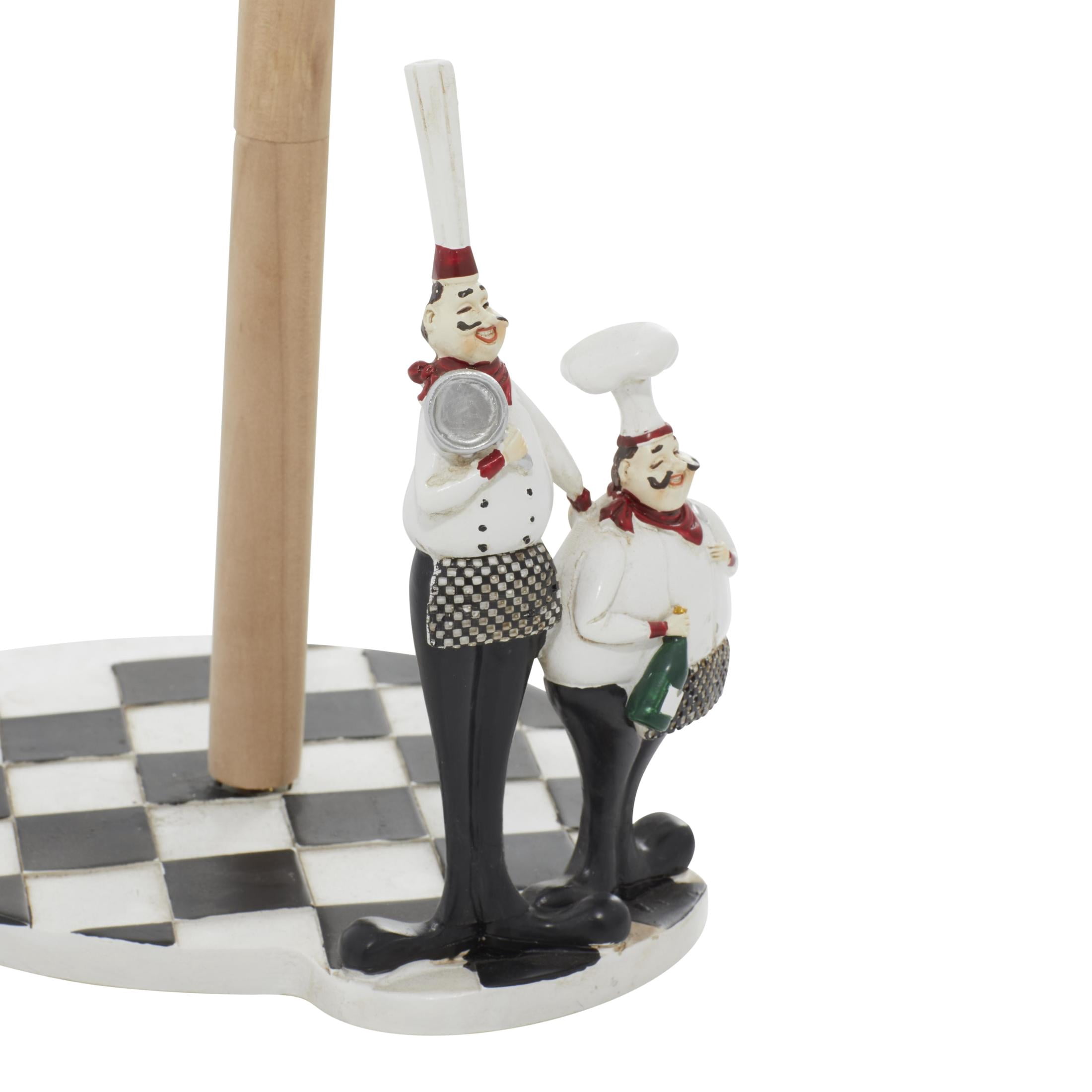 DecMode 6" x 13" White Polystone Chef Paper Towel Holder with Checkered Base, 1-Piece