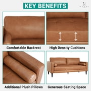 Naomi Home Marisa Top Grain Genuine Leather Sofa - Revel in Exquisite Leather Opulence - Unparalleled Luxury Mid-Century Leather Sofa - Embodiment of Cozy Lounging and Contemporary Design, Tan