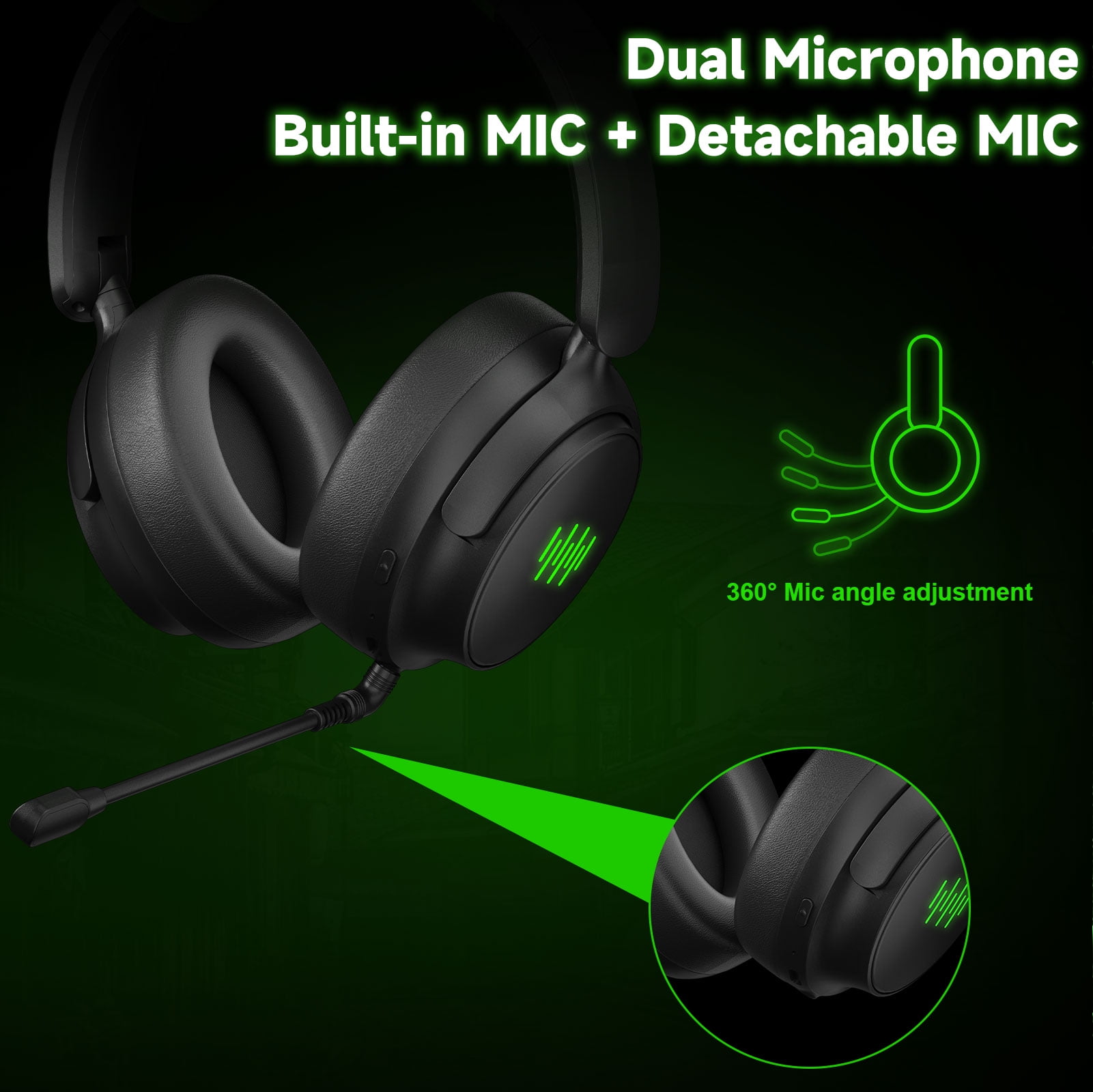 Wireless Gaming Headset for Xbox with Game/Chat Audio Balance, Mic Mute, Bluetooth, 3D Surround Sound, Foldable Bluetooth Headset Works with P5, Mac, PC, Switch - Long Battery Life