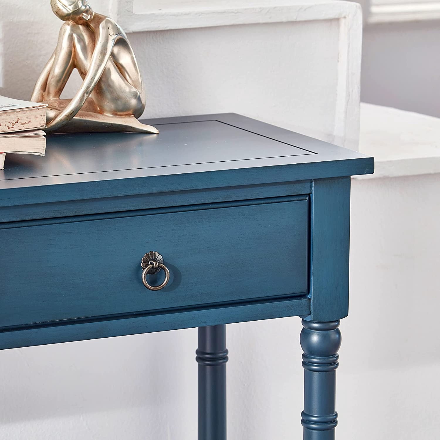 BSHTI Console Table with Drawers, Modern Wooden Entryway Table with Storage Shelf for Living Room, Blue