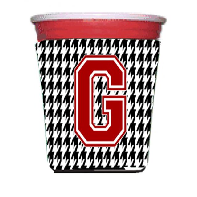 Carolines Treasures CJ1021G-RSC Houndstooth Monogram Initial G Red Solo Cup Hugger