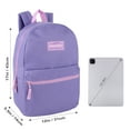 thumbnail image 3 of Classic Solid Color 17 Inch Backpack with Front Zipper Accessory Pocket, Dual Zipper Closure & Padded Shoulder Straps for Work, Office, Gym, Sports, Travel, Commute & Recreation in Purple, 3 of 6