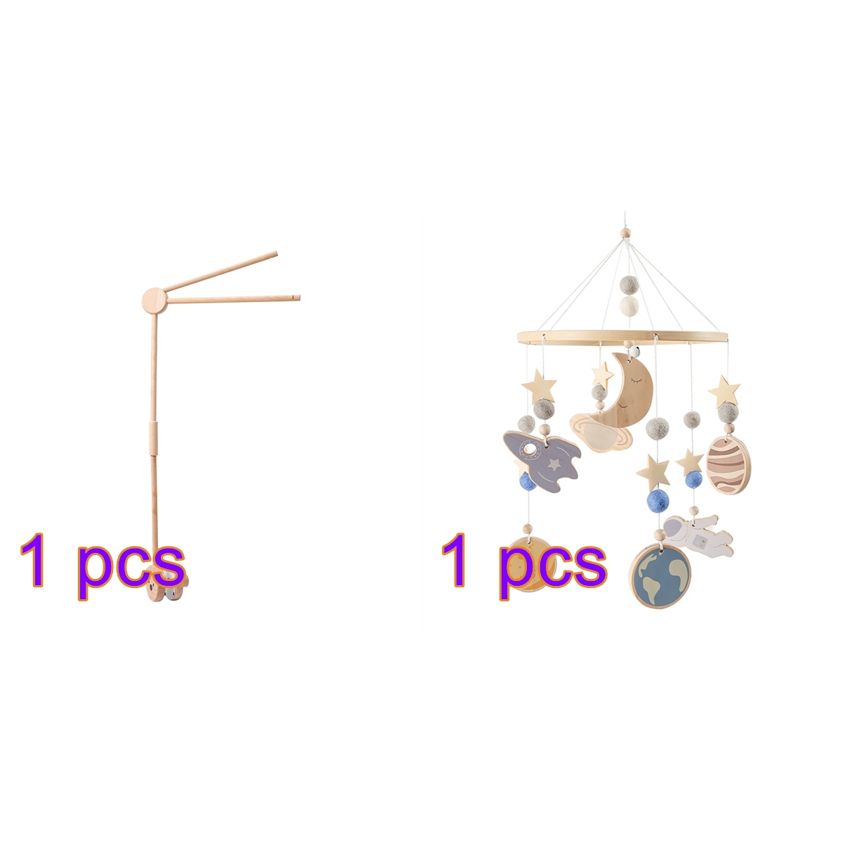 Baby Space Bed Bell – Wooden Hanging Crib Mobile Toy with Stars & Moon for Infant Sleep, Nursery Decor & Sensory Play