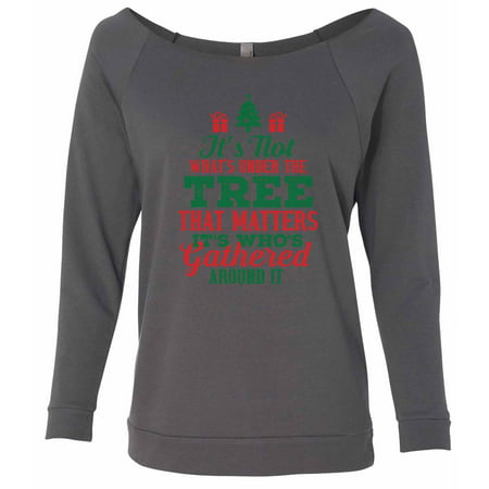 Women’s 3/4 Sleeve Christmas Hoodie “It's Not What's Under The Tree That Matters It's Who's Gathered Around It“, Charcoal, XXlarge