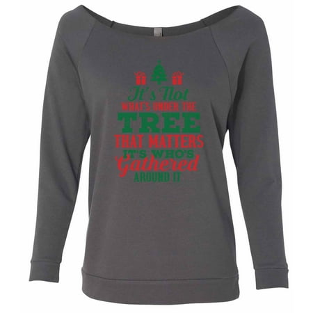 Women’s 3/4 Sleeve Christmas Hoodie “It's Not What's Under The Tree That Matters It's Who's Gathered Around It“, Charcoal, XXlarge