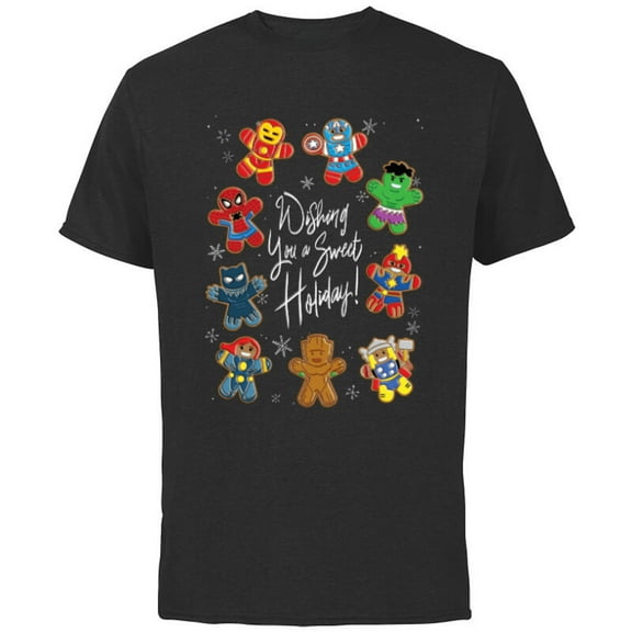 Marvel Avengers Christmas Gingerbread Wishing Sweet Holiday - Short Sleeve Cotton T-Shirt for Adults - Customized-Black