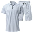 thumbnail image 6 of NAFUU Mens 2 Piece Outfits Men Casual Striped Two Piece Suit Zipper Short Sleeve Polo Shirts Drawstring Pocket Shorts Set Fashion Beach Outfits, 6 of 6