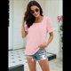 thumbnail image 5 of Tops para Mujer, Camisetas Informales de Verano con Cuello Cuadrado y Mangas con Volantes Rayas Rosas XL, 5 of 8