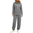 thumbnail image 3 of Hoodies Dqueduo Women's Two Piece High Neck Sports Suit Long Sleeve Drawstring And Jogger Pants Casual Pocket Set, Sizes S-XXL, 3 of 10