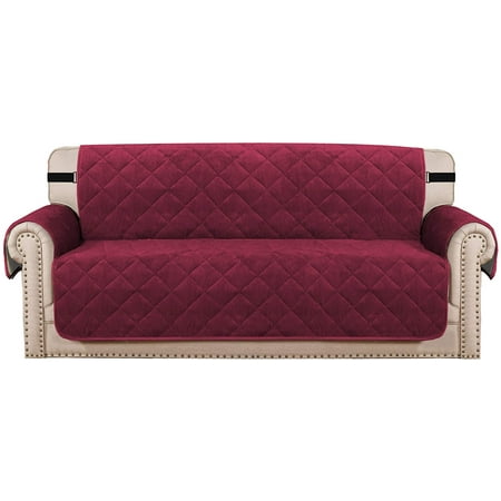 Ecchou Sofa Cover Extra Large Quilted Thick Velvet Plush Couch For 3 Cushion Slipcover Protector From Pets Dogs Non Slip Two Elastic Straps On Back And Base X 78 Burdy Cushion Sofa Slipcover Protector, Extra Large Cushions For Back Of Sofa Pink