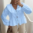 thumbnail image 2 of JAKANYQ Tops For Women Tie Front Shirts Blouse Long Puff Sleeve Peplum Top Loose Comfortable, 2 of 8