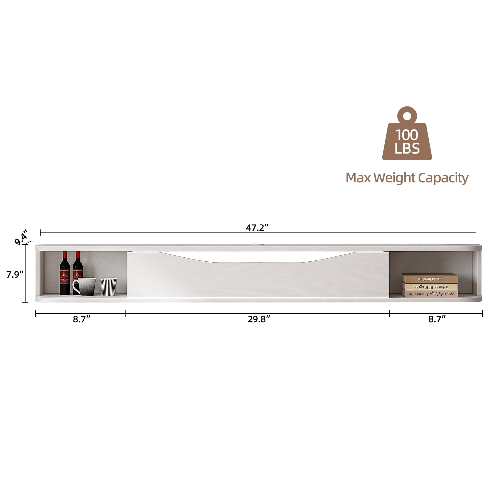 FloatiCasa 47-inch Floating TV Stand Wall Mounted Floating TV Console for TVs up to 50" Entertainment Center(White)