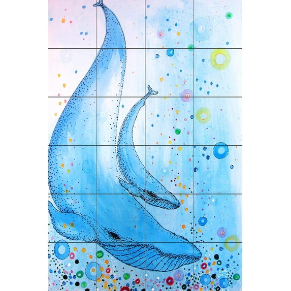 Tile Mural Bathroom Backsplash - Whale Mom and Calf - by Dawn Gerety