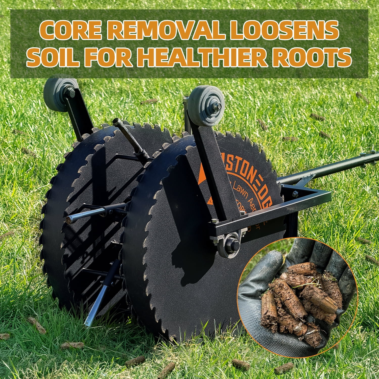 K.D STONEDGE Patented Rolling Lawn Coring Aerator Yard Grass Pulling Plugs Manual Aeration Tool Push Roller Rotary Compacted Garden Soil Loosening