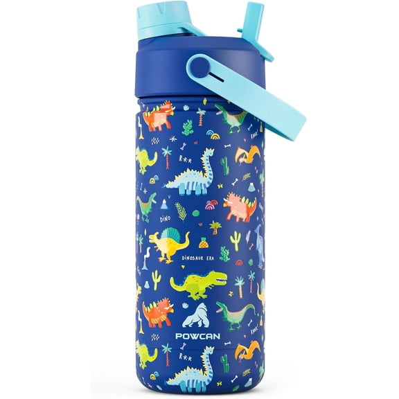 18 oz Kids Stainless Steel Water Bottle: Spill-Proof, Insulated Cup with Straw Spout Lid, BPA-Free, Car Cupholder Friendly, 24H Cold for Camping, Sports, Birthday Gift for Boys (Dinosaur-Era)
