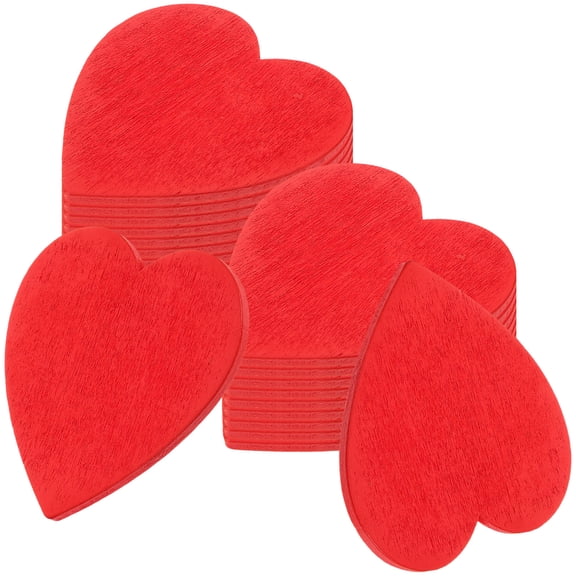 Mobutofu 20Pcs Heart Design Decoration Red Wooden Cutouts for Holiday and Photo Props