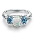 thumbnail image 3 of Gem Stone King 925 Sterling Silver White Opal and Persian Blue Moissanite Filigree Style 3 Stone Ring for Women (1.90 Cttw, Oval 8X6MM and 6X4MM) (Size 8), 3 of 6