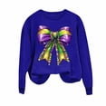 thumbnail image 6 of ClodeEU Women's Mardi Gras Bow Print Carnival Sweatshirt,Casual Crewneck Long Sleeve Loose Pullover Blue,Womens Plus XL, 6 of 6