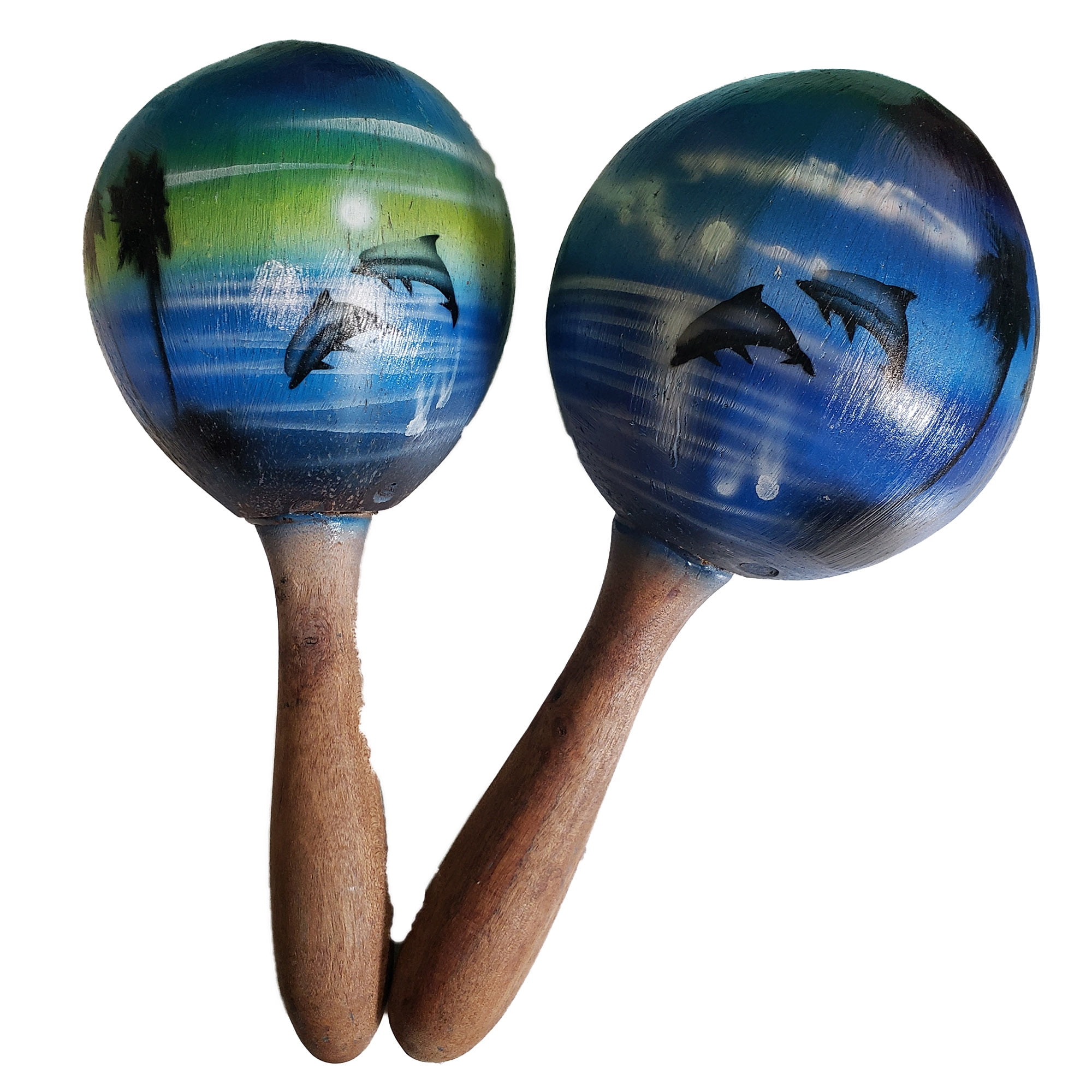 Coconut Maracas Shaker Rattles Hand Painted Percussion Instruments Set of 2