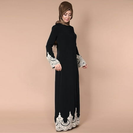 

Middle Eastern Turkish Fashion Full Buckle Muslim Lace Robes Muslim Long Dress