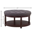thumbnail image 3 of S-HOME Large Round Upholstered Tufted Linen Ottoman Coffee Table, Large Footrest Ottoman with Wood Shelf Storage, Dark Gray, 3 of 6