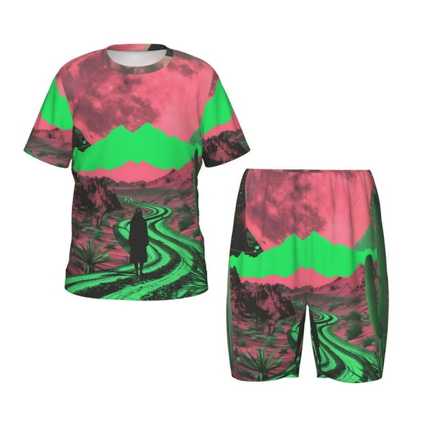 Balery Neon Desert Moon Conjunto de Pijama Infantil de Manga Corta con Estampado – Ropa de Dormir de Algodón Suave-Medium